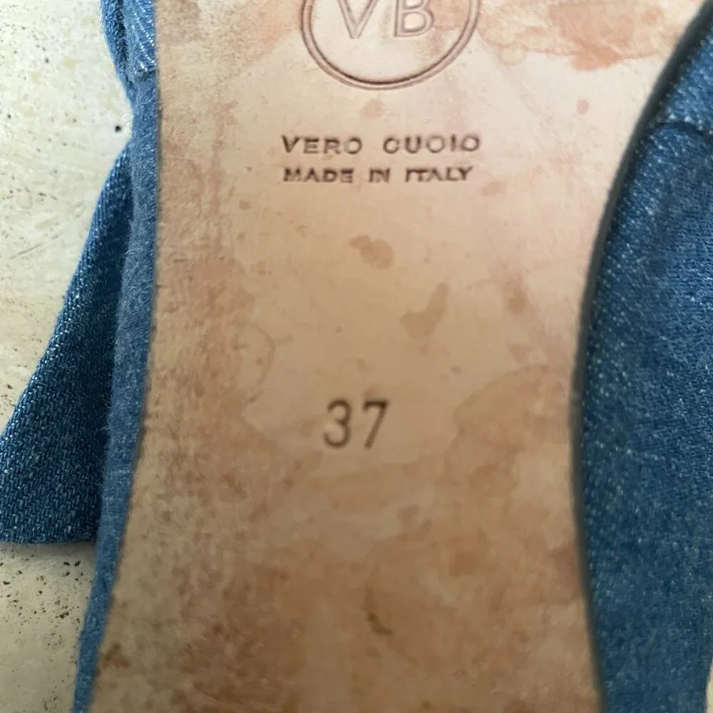VERONICA BEARD Flat Denim BOW Mules Size 37